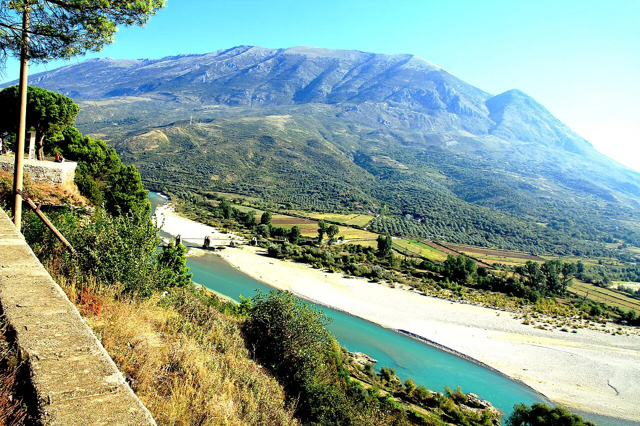 The Vjosa river valley near Tepelenë in southern Albania.