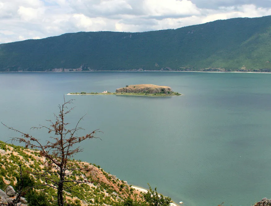 Lake Prespa and the small island of Maligrad.