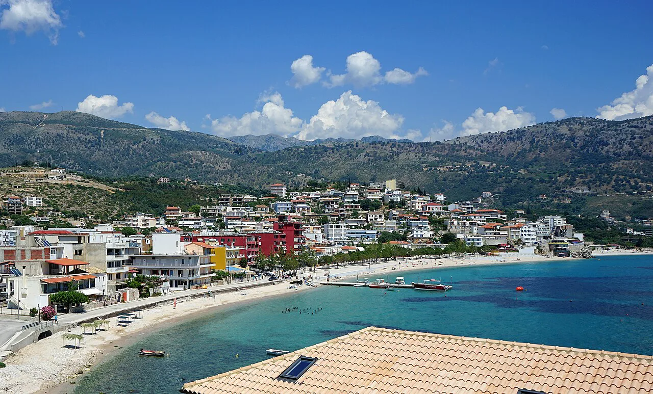The bay and beach at Himarë on the Albanian Riviera.