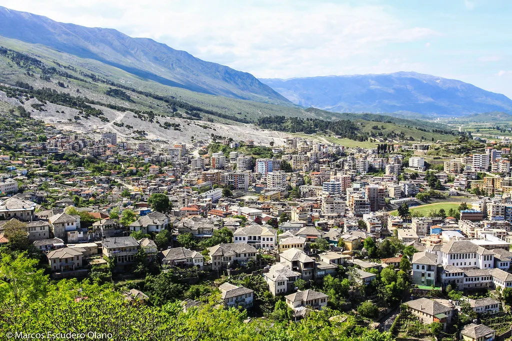 Panoramic view of Gjirokastër and the Drino valley from the castle, the usual base for visiting Antigonea.
