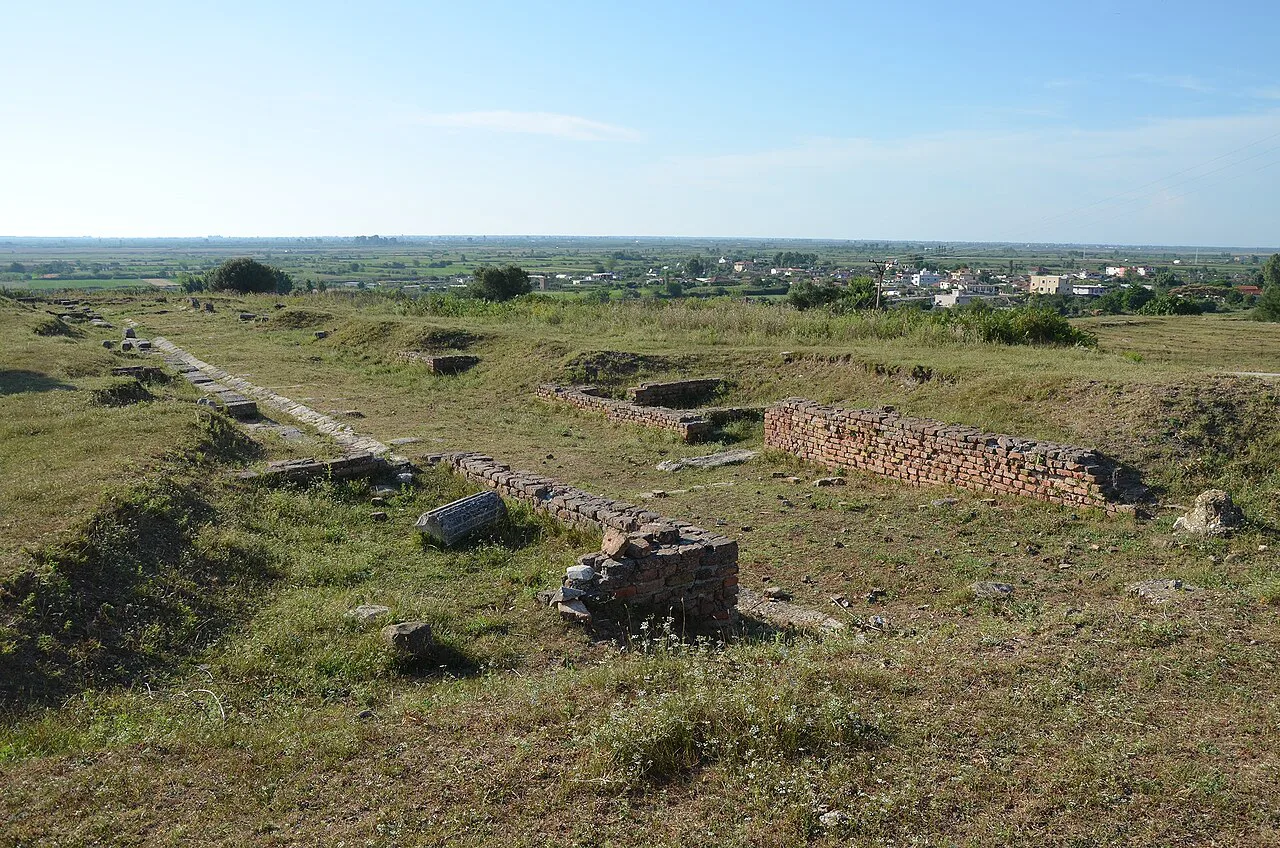 The main street in the western part of ancient Apollonia, near Fier.