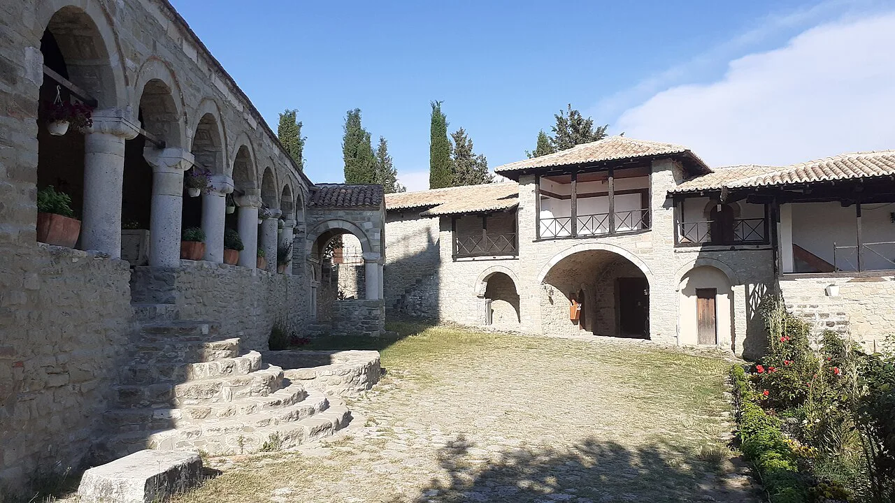 The arcaded courtyard of Ardenica Monastery.