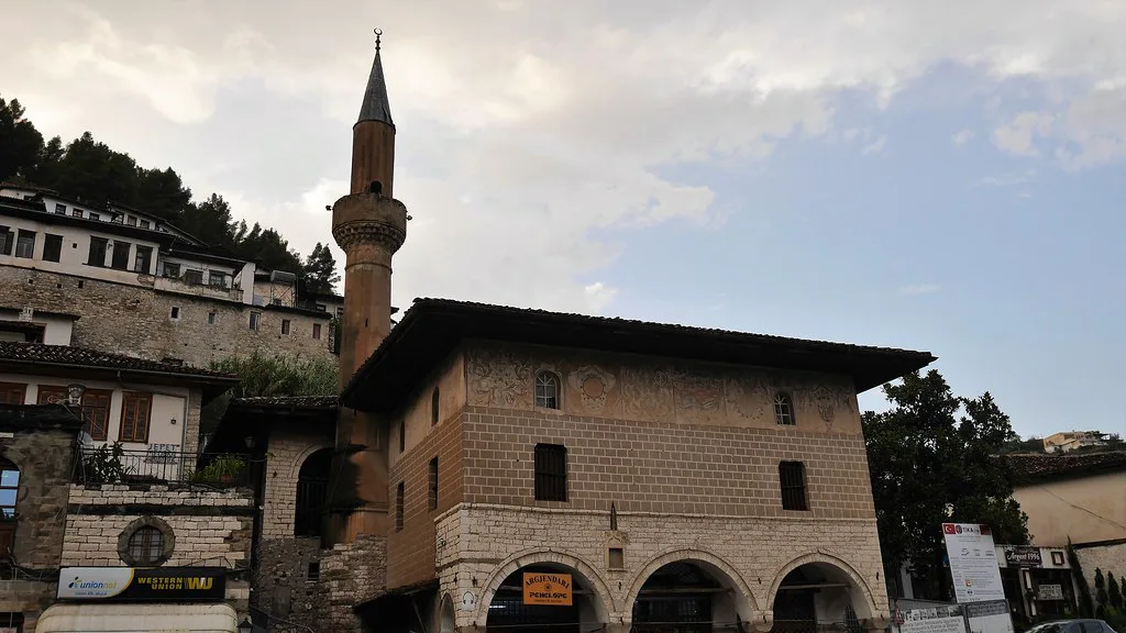 The Bachelors' Mosque and its minaret in Berat.