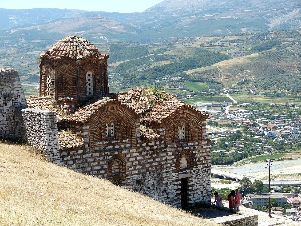 The Holy Trinity Church inside Berat Castle, with the town spread out below.