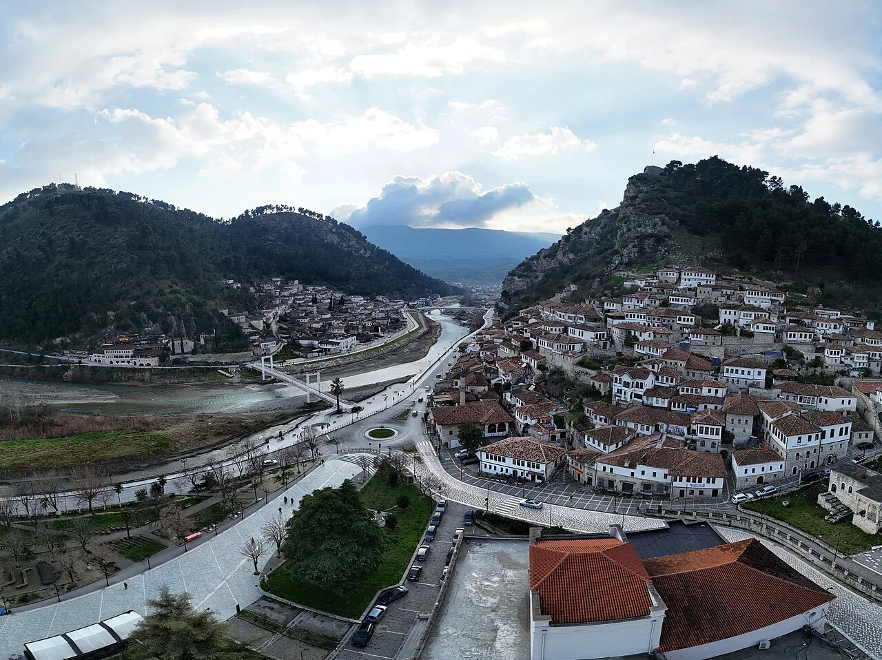 A panorama of Berat's Mangalem and Gorica quarters.