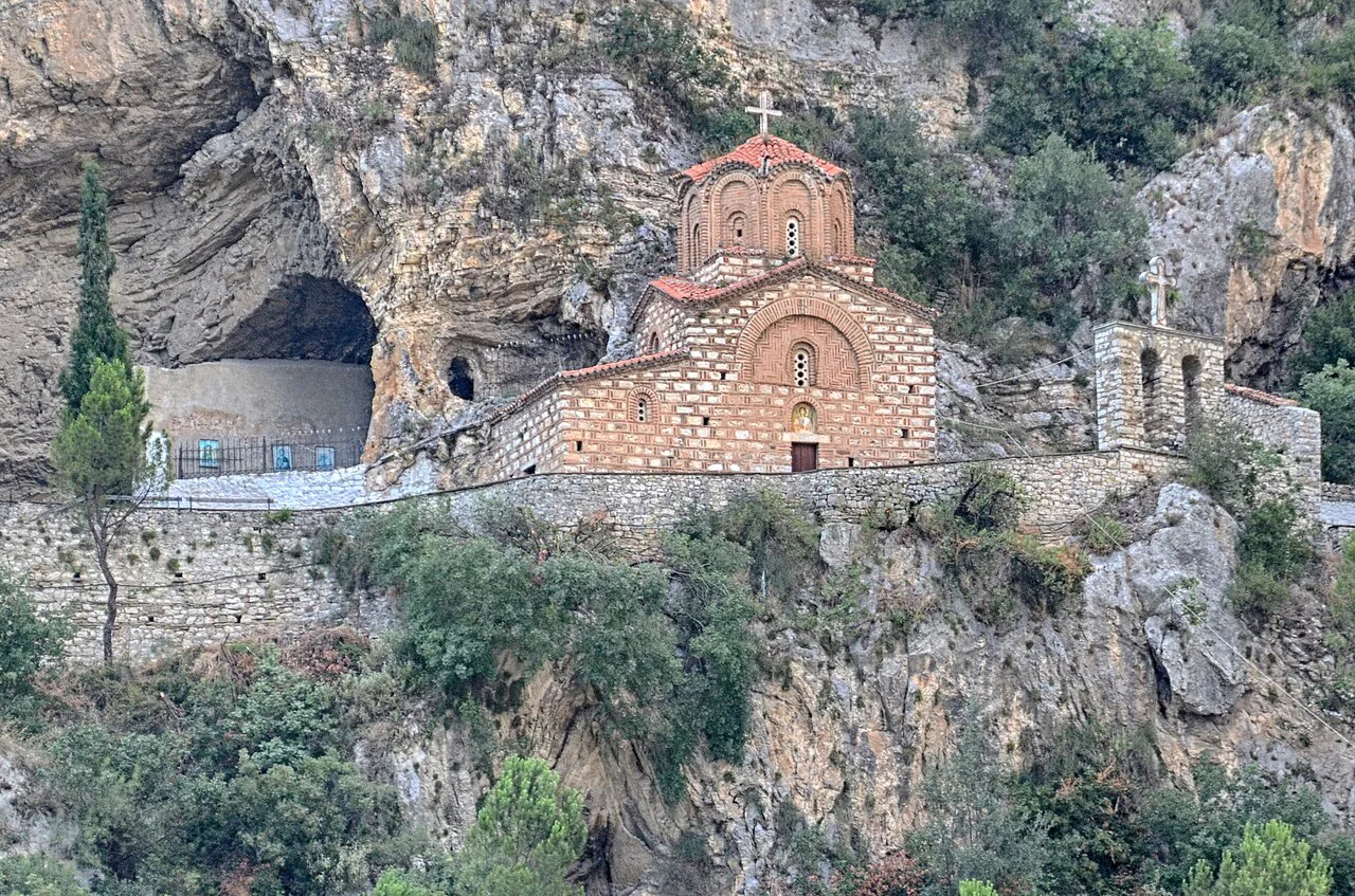 St Michael's Church on the cliffside below Berat Castle.