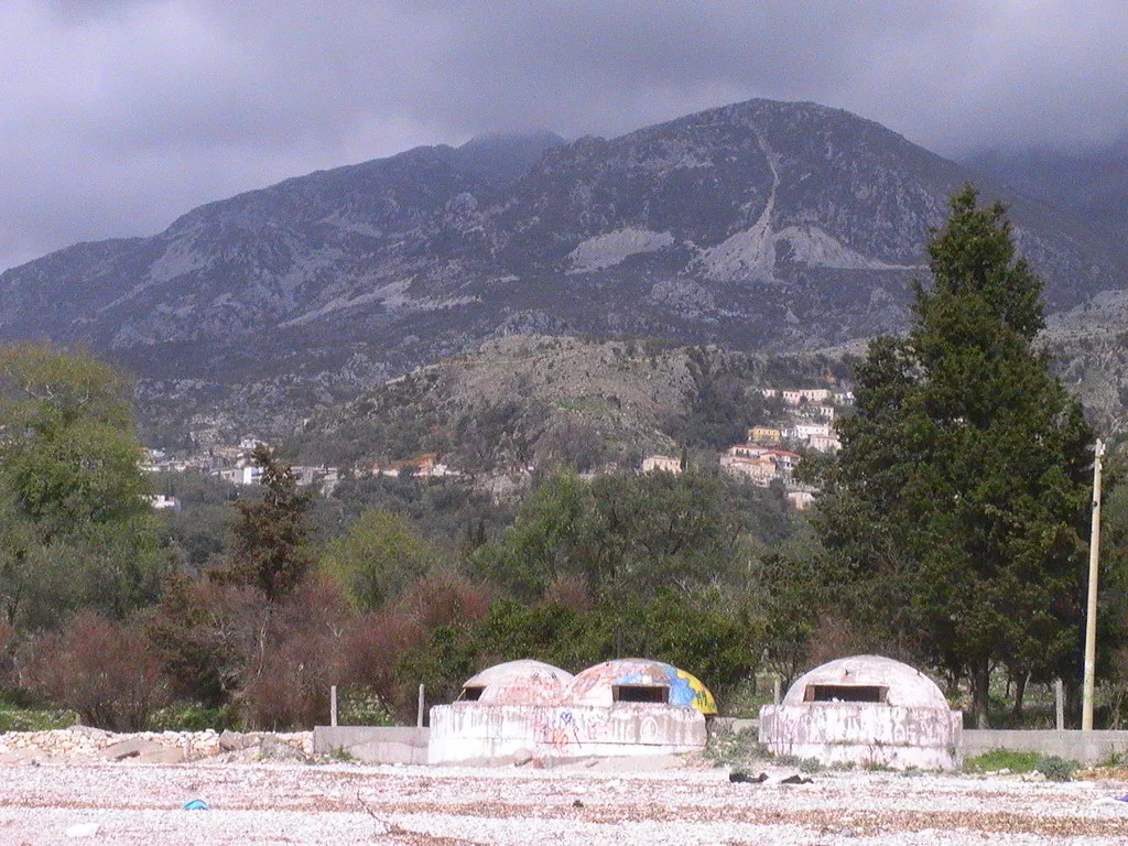 Old bunkers below the mountains at Dhërmi.