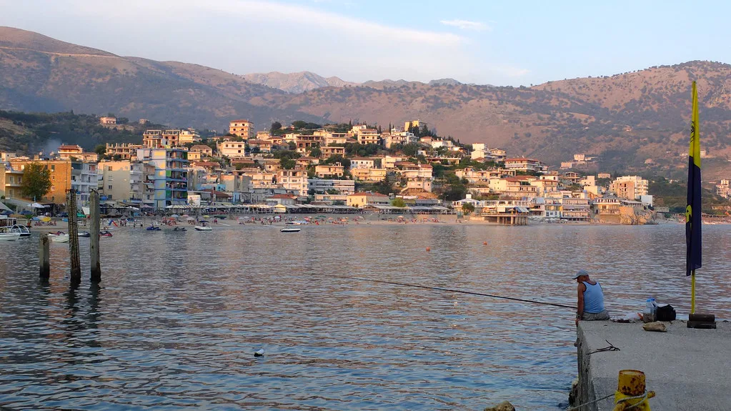 Himarë's harbour and seafront.