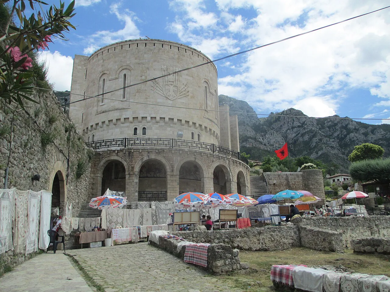 Souvenir stalls in front of the Skanderbeg Museum in Krujë.