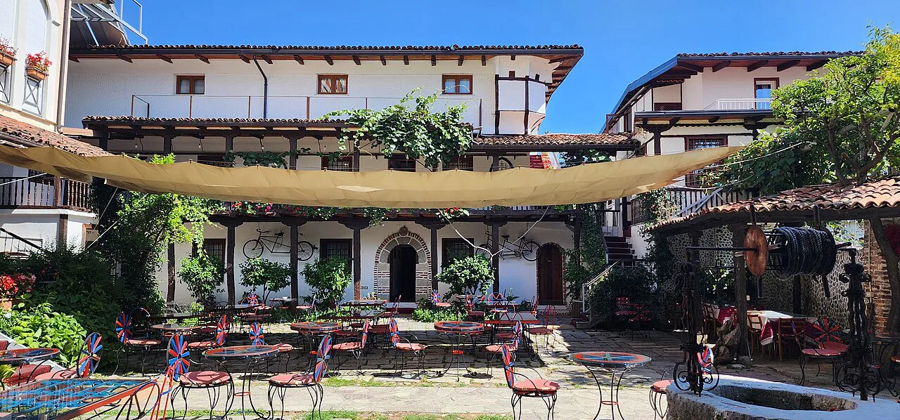 The courtyard restaurant of Hotel Tradita in Shkodër.