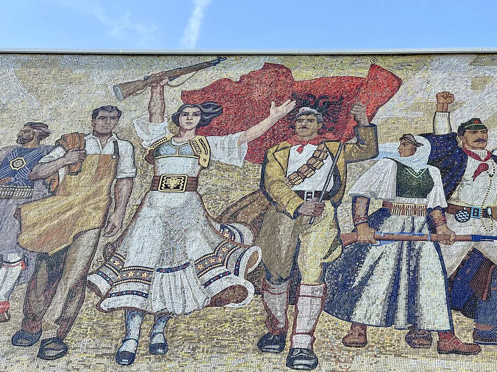 The socialist-era mosaic on the facade of the National History Museum in Tirana.