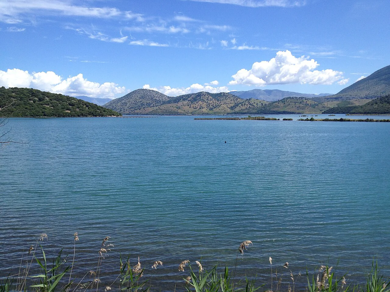 Lake Butrint under a blue sky.