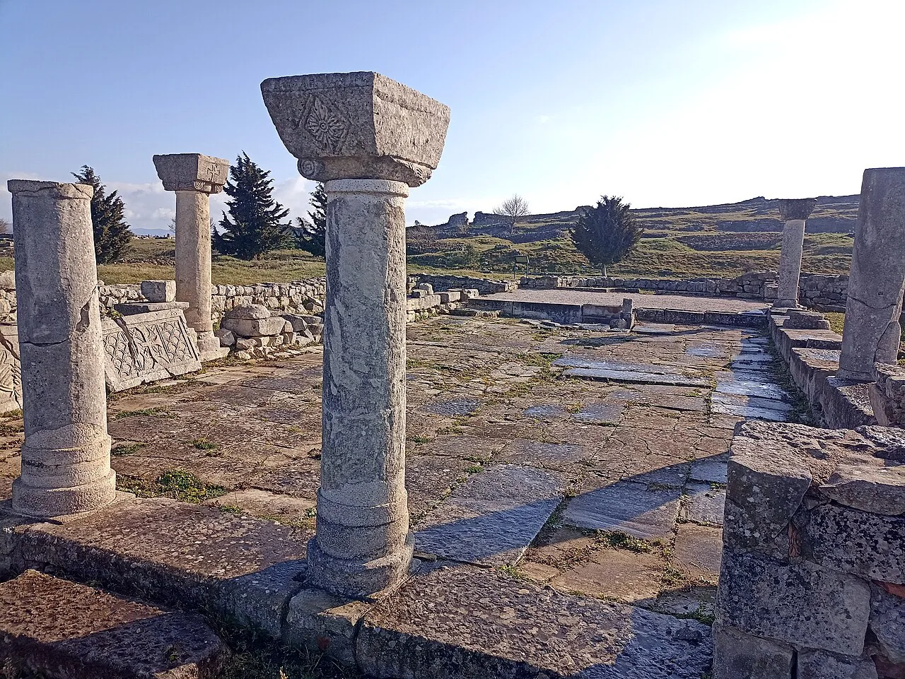 Standing stone columns among the ruins of Byllis.