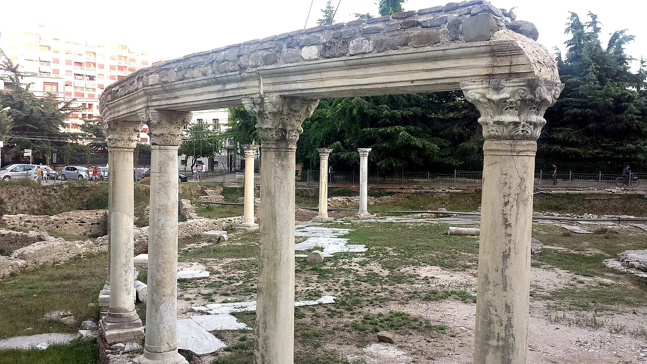 Columns of the Byzantine Forum, the ancient market square in Durrës.