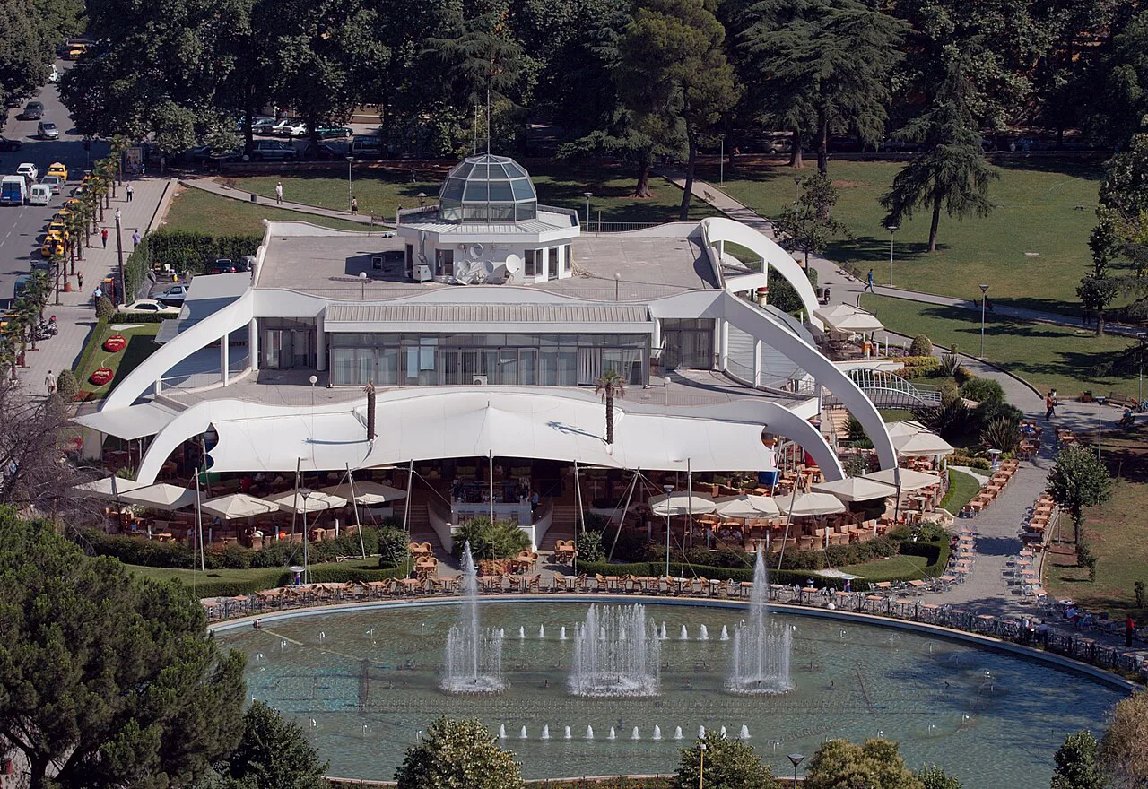 The Taiwan complex and its fountains in Tirana's Rinia Park.