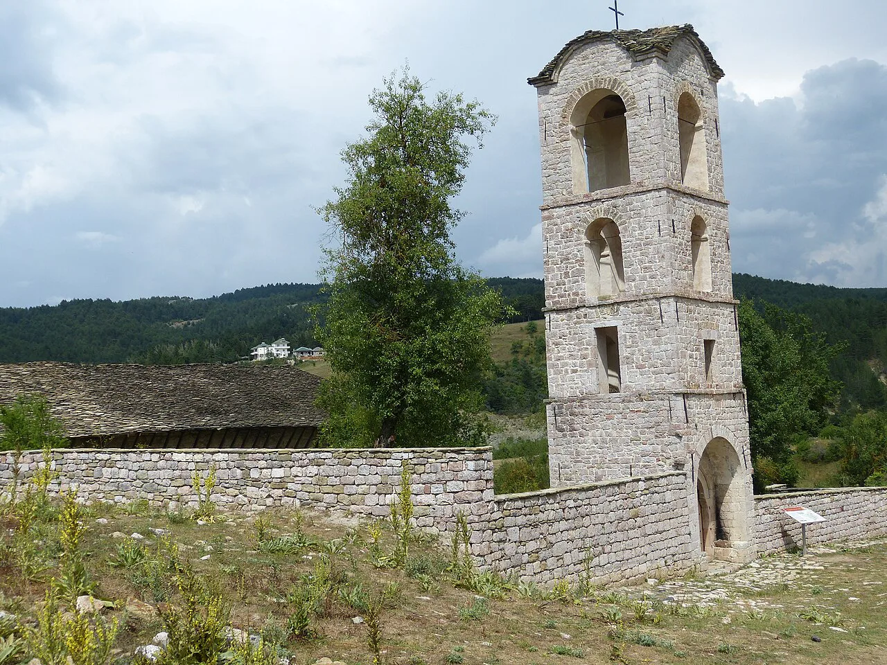 The bell tower of St Mary's Church in Voskopojë.