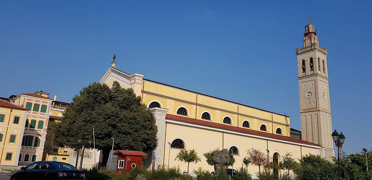 Shkodër Cathedral and its bell tower.