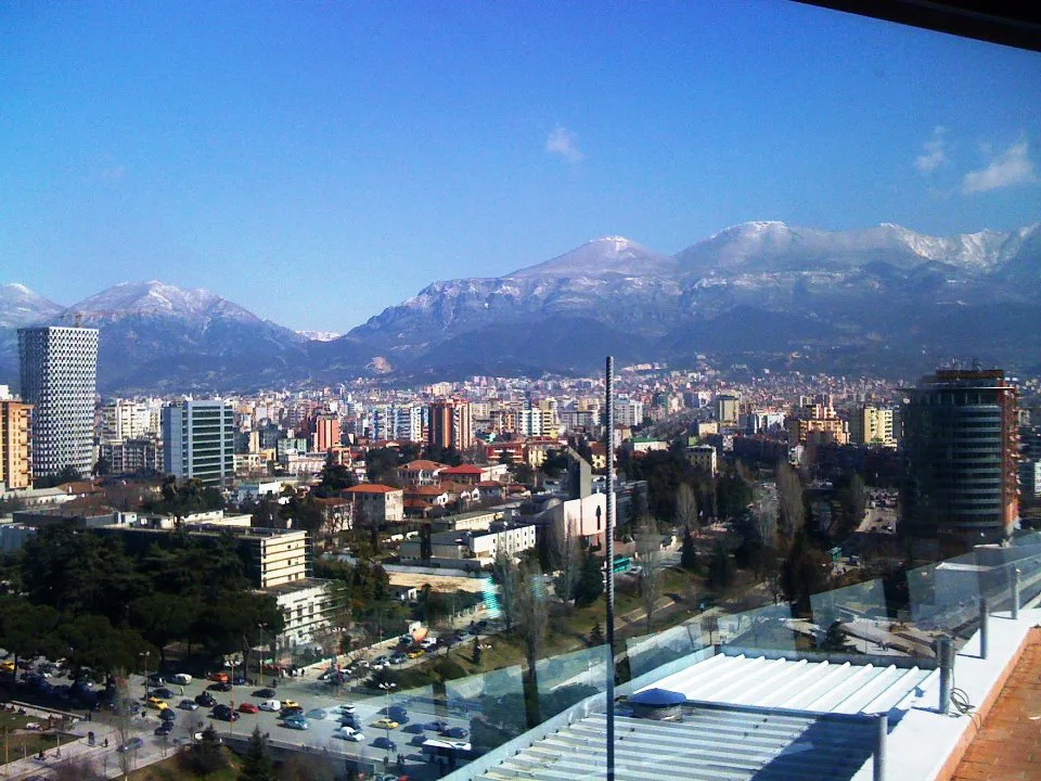 Tirana with Mount Dajti in the background.