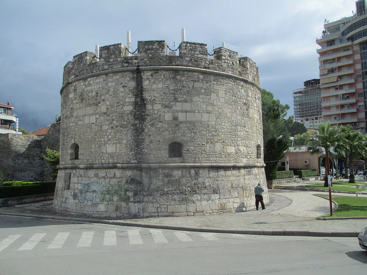 The round Venetian Tower of Durrës Castle.