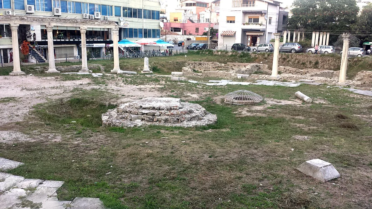 Columns and ruins at the Byzantine Market Square in Durrës.