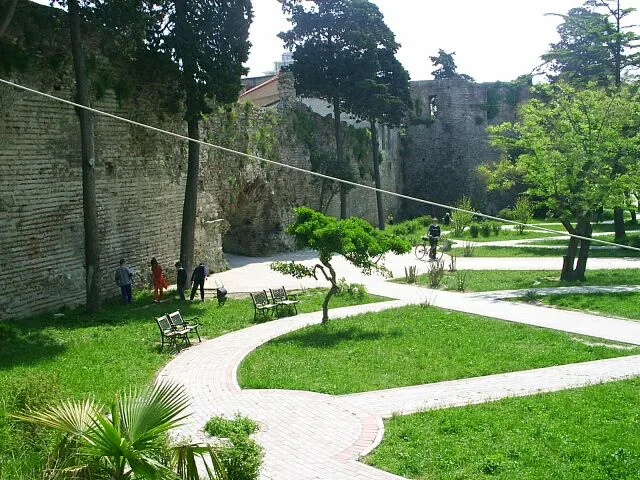 A park beside the old city walls in Durrës.