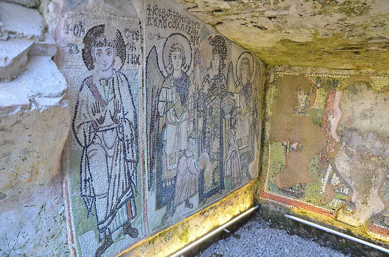 Mosaics of the early Christian chapel inside the Durrës amphitheatre.