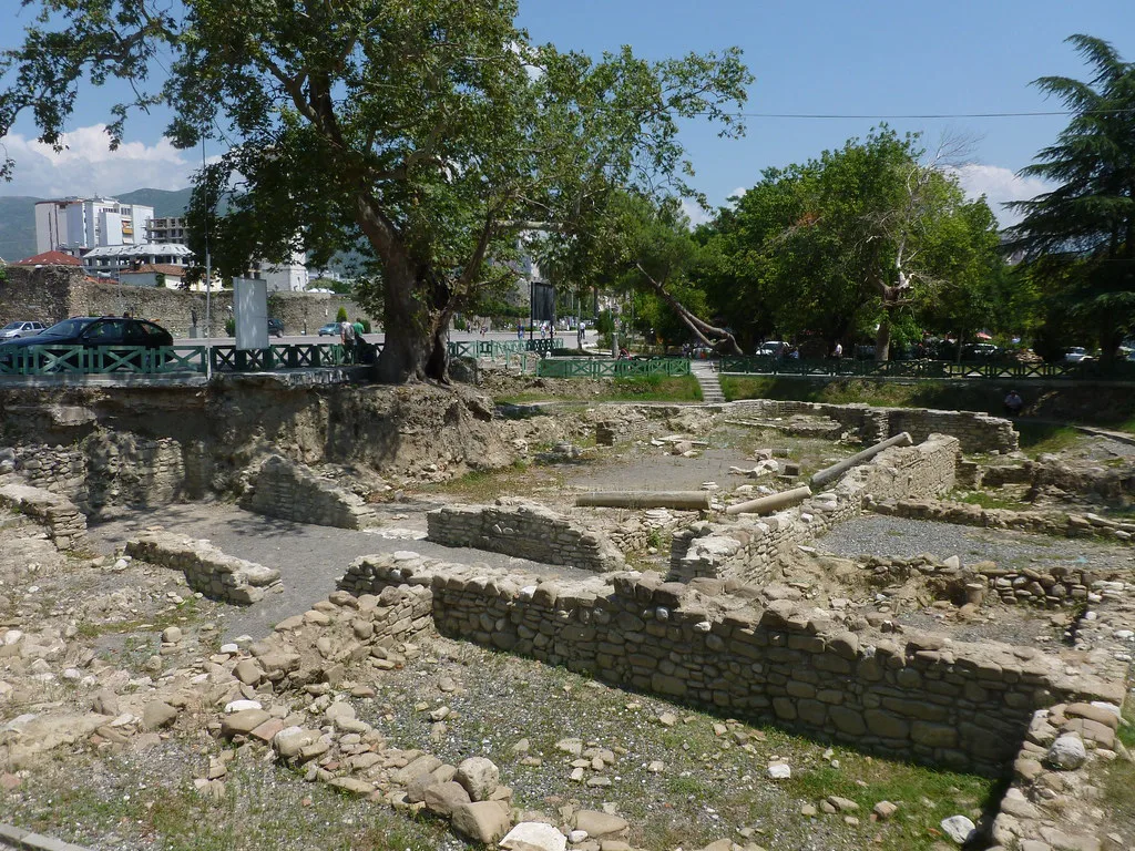 Excavated archaeological remains in central Elbasan.