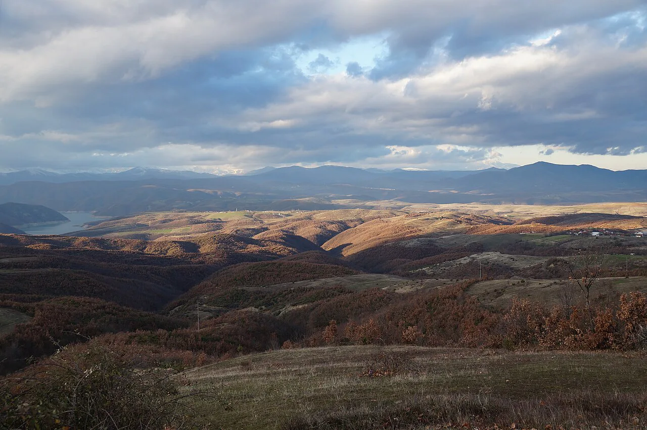 Lake Fierza beyond the hills of the Has region.