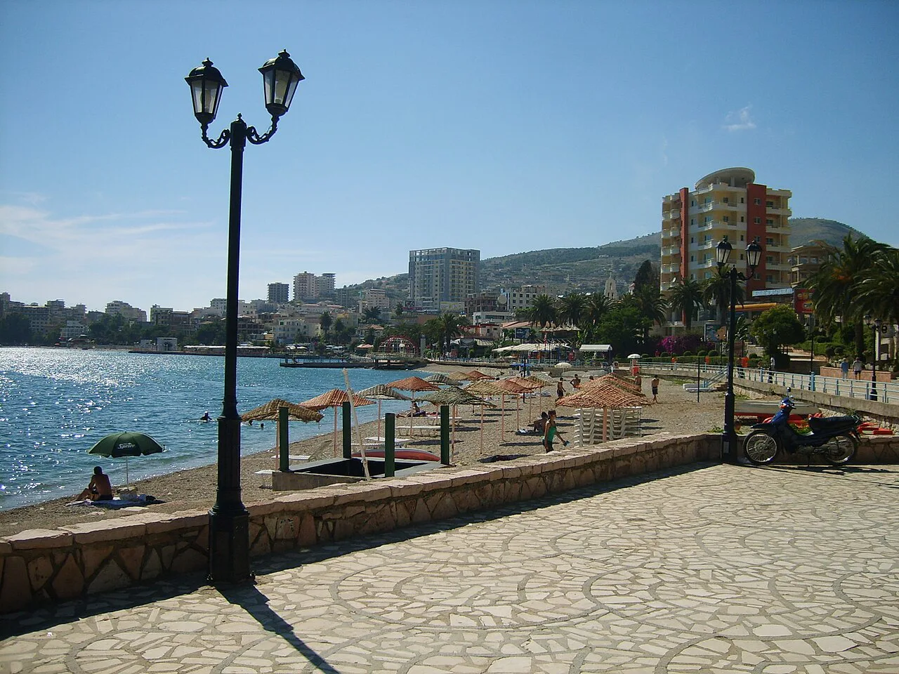 The seafront promenade along the bay in Sarandë.