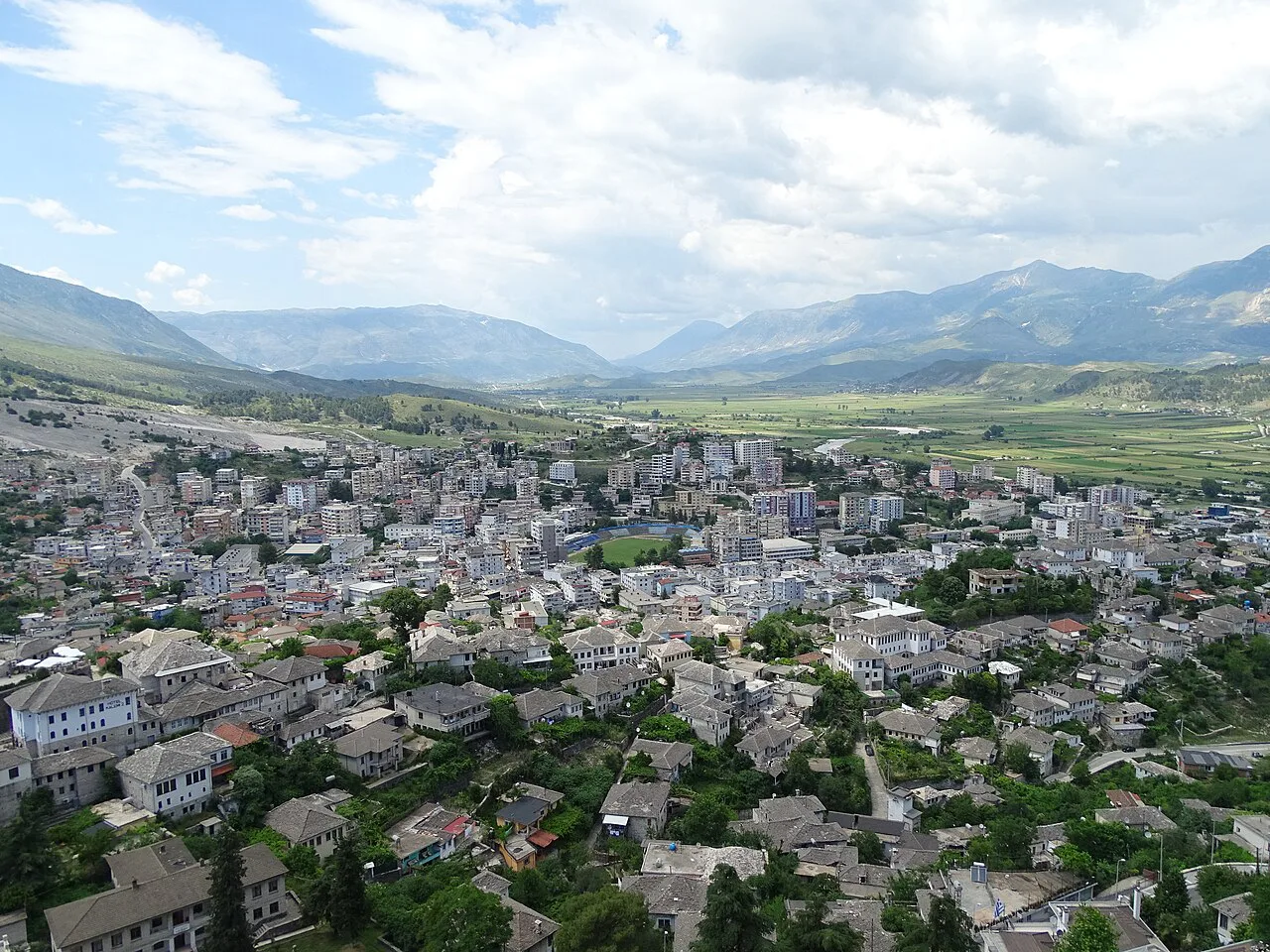 View over Gjirokastër and the valley from Gjirokastër Castle.