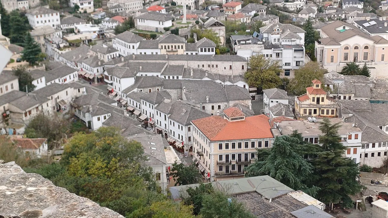Gjirokastër's old bazaar seen from the walls of the fortress.