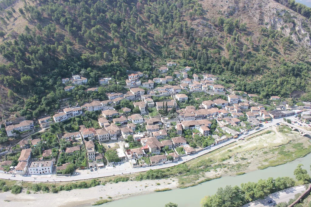 The Gorica quarter across the Osum River, seen from Berat Castle.