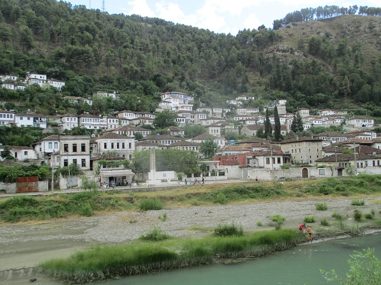 The Gorica quarter of Berat rising above the Osum river.