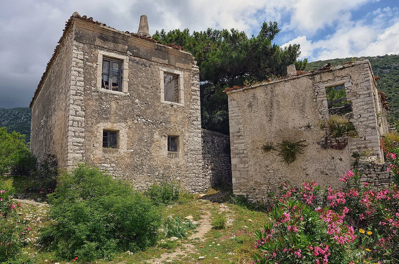 Stone houses in upper Qeparo, a village near Himarë.