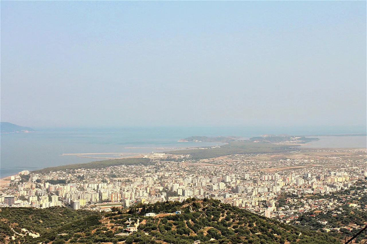 Vlorë and its bay seen from Kaninë Castle.