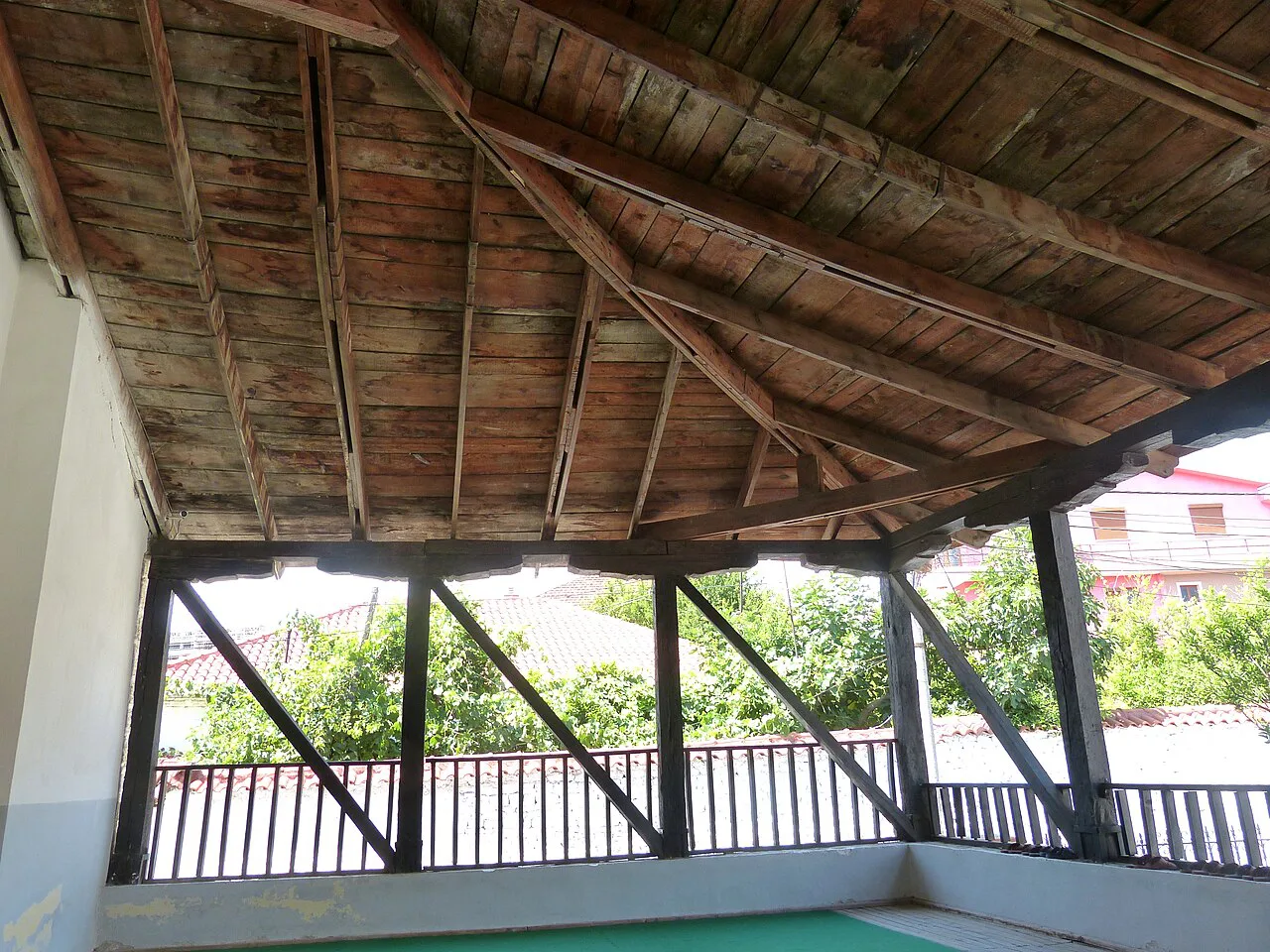 The timber ceiling of the portico of the King's Mosque in Elbasan.