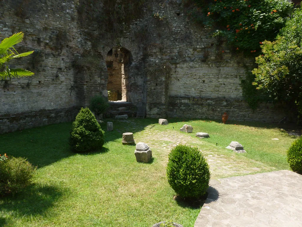 A garden among the old walls inside Elbasan Castle.