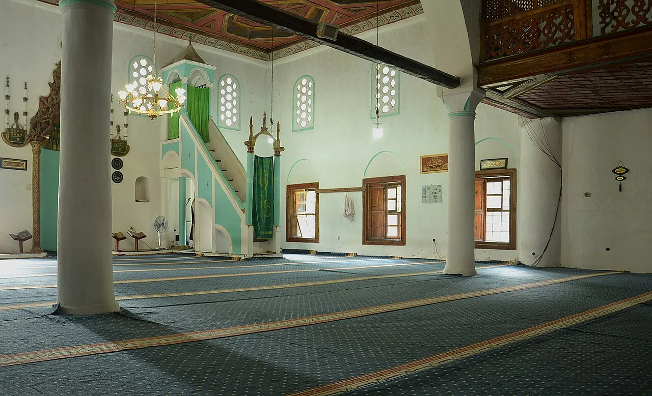 The prayer hall inside the King's Mosque in Berat.