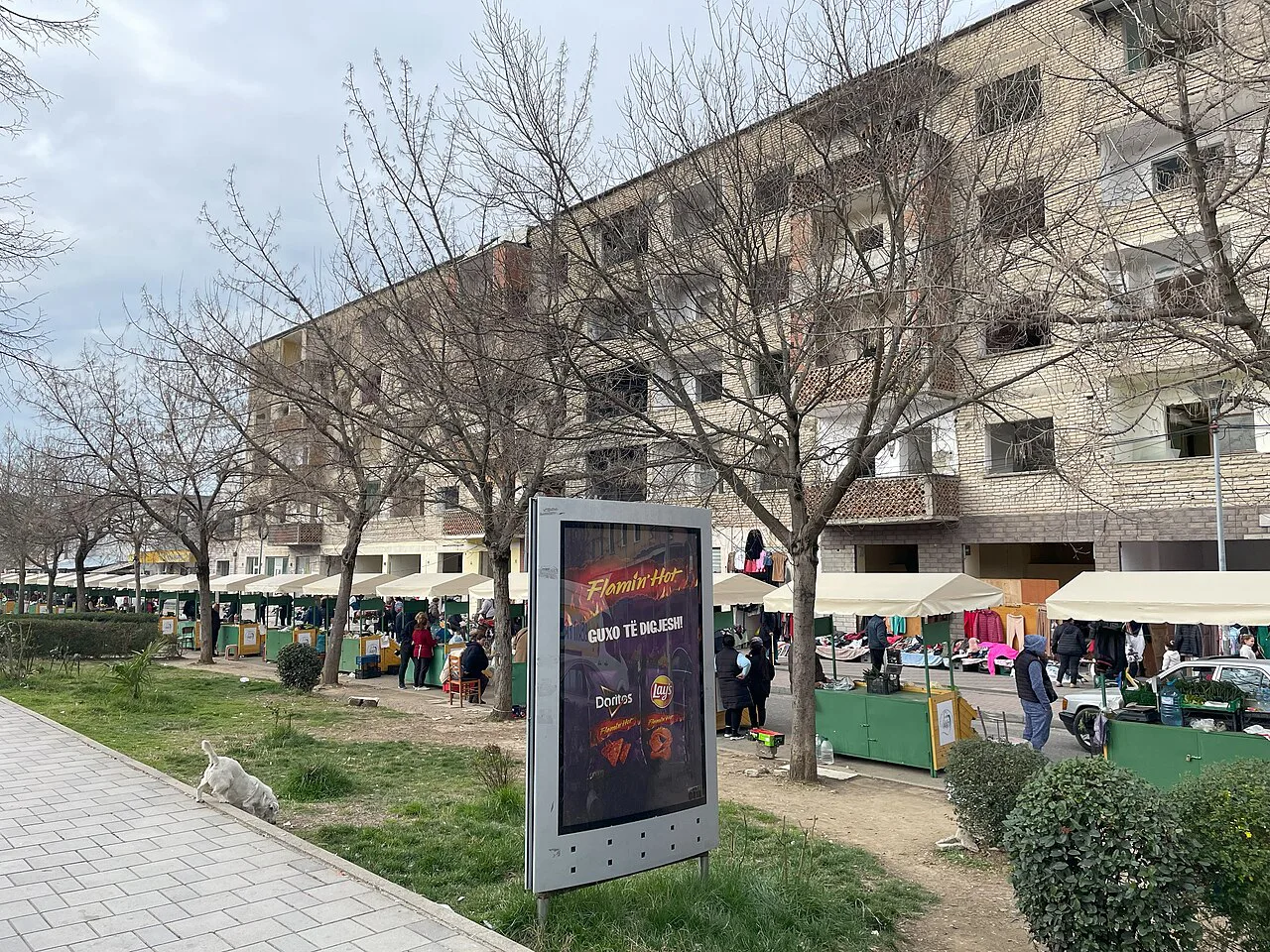 A street market on Rruga Llazi Miho in Tirana's Kombinat district.