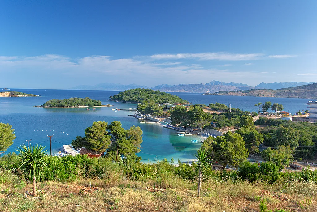The Ksamil islets in turquoise water off the coast of Ksamil.