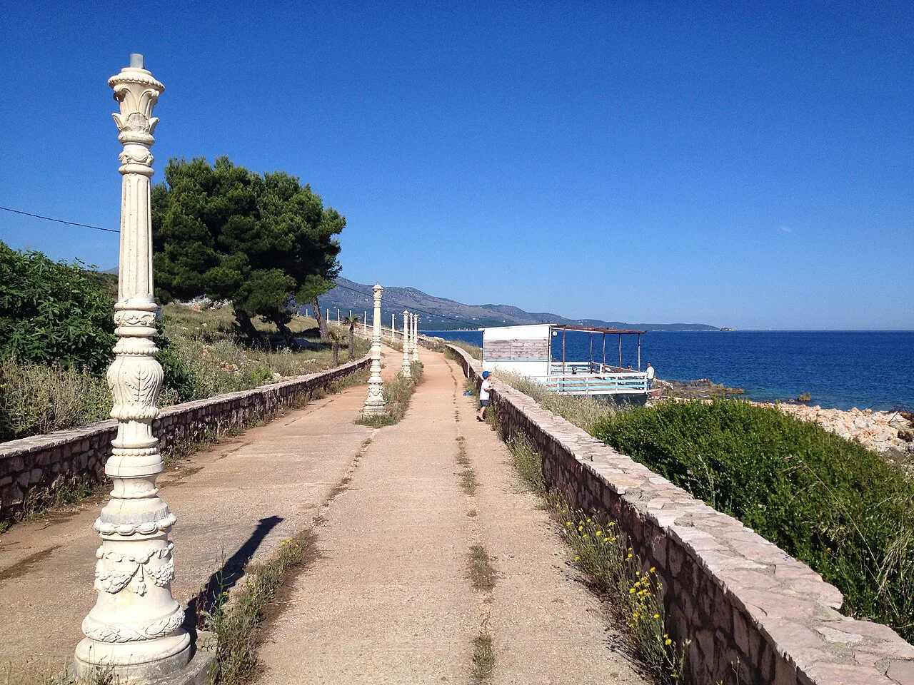 The seafront promenade at Ksamil looking towards the bay.
