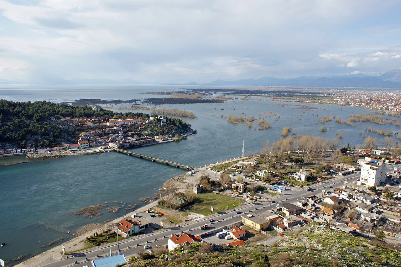 Lake Shkodra at high water, seen from above the edge of Shkodër.