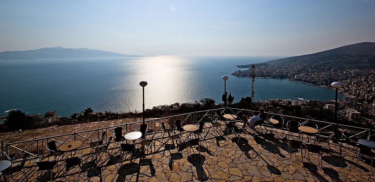 View over Sarandë and the sea from Lëkurësi Castle.