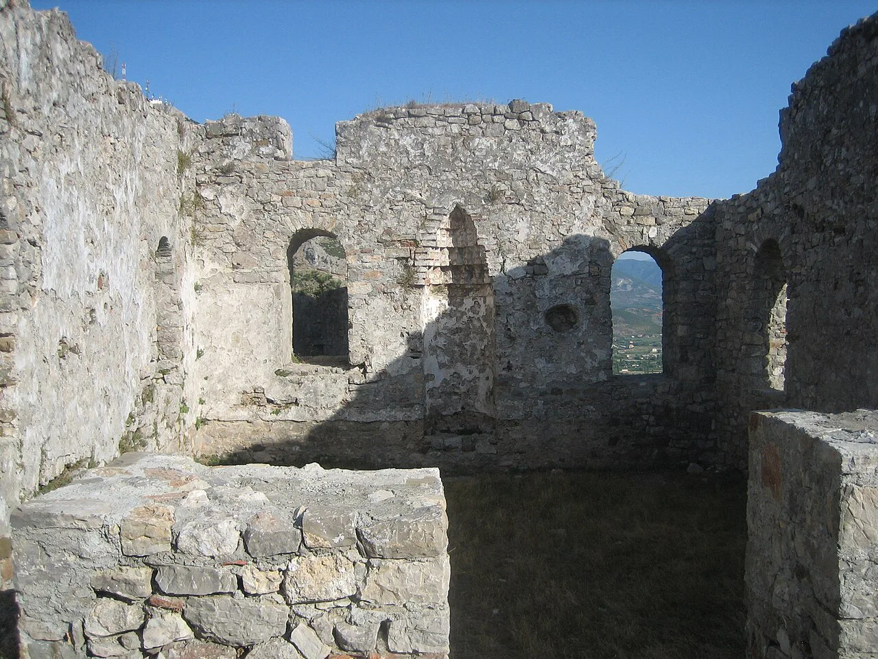 Stone ruins inside Lezhë Castle.