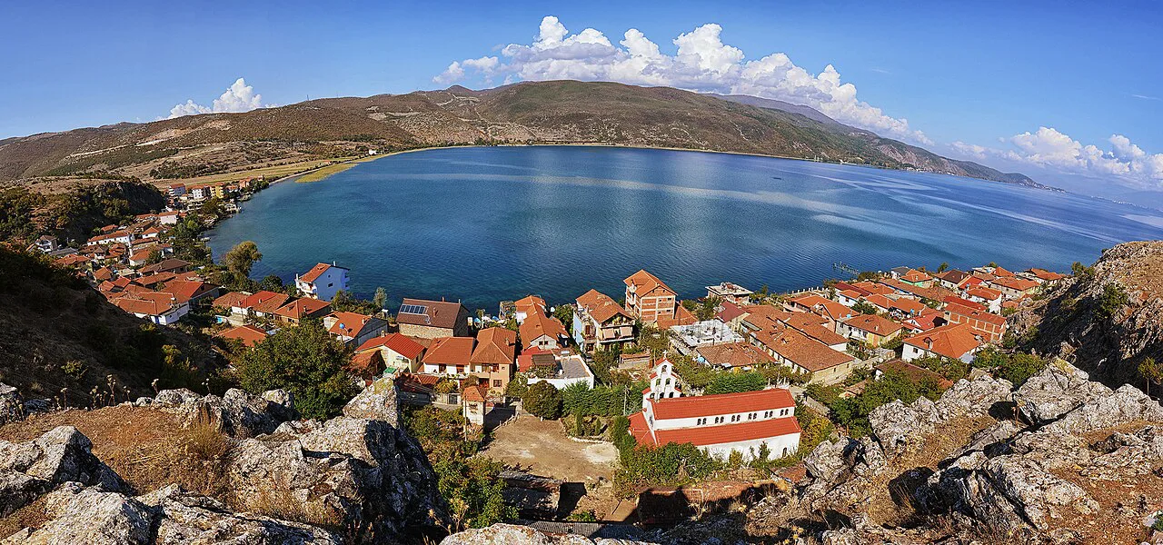 The village of Lin on Lake Ohrid, seen from the top of the peninsula.
