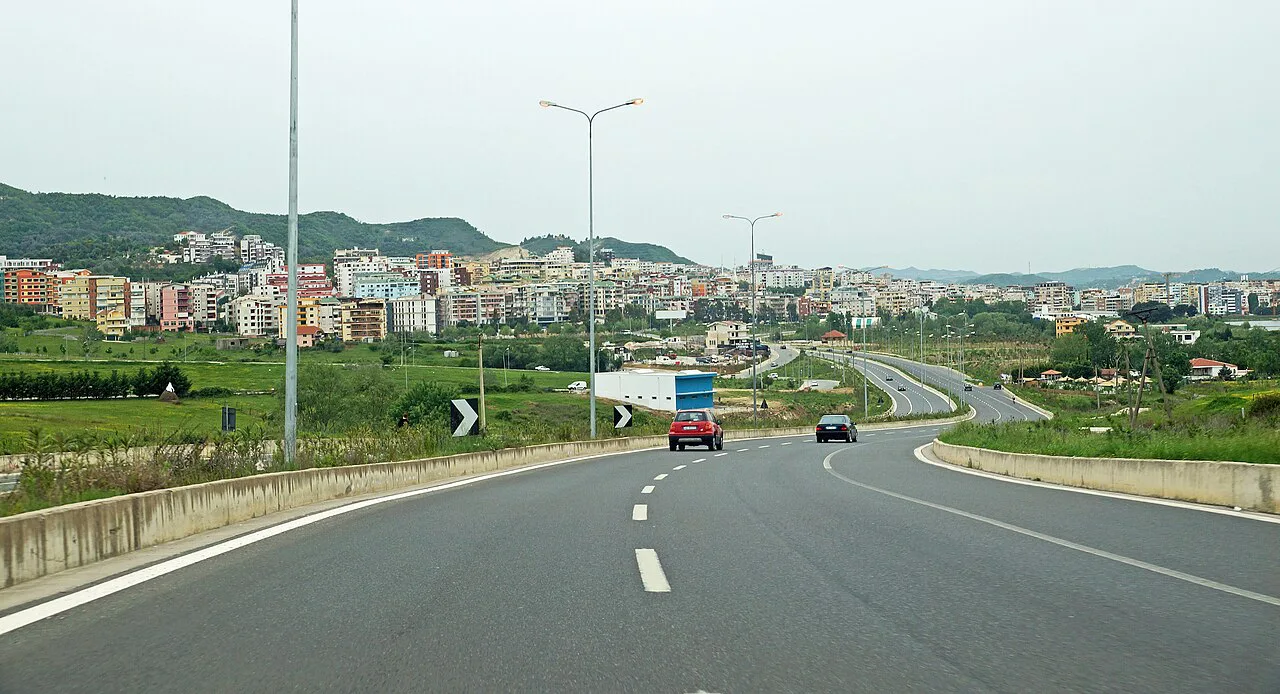 The Outer Ring Road (Unaza e Madhe) on the outskirts of Tirana near Sauk.