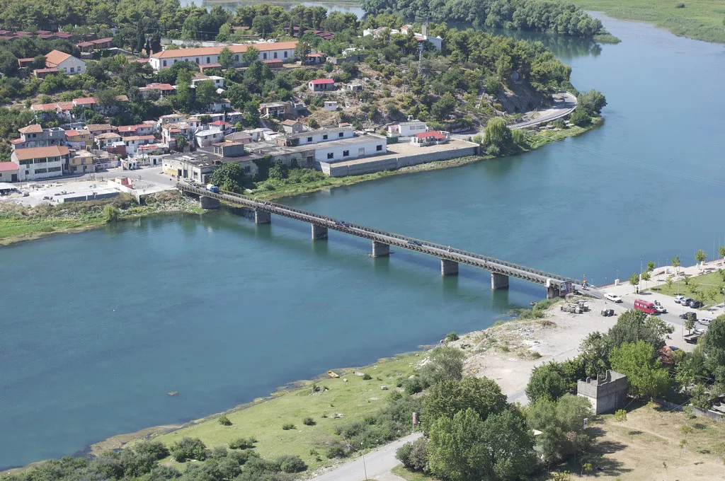 The Buna river and Shkodër seen from Rozafa Castle.