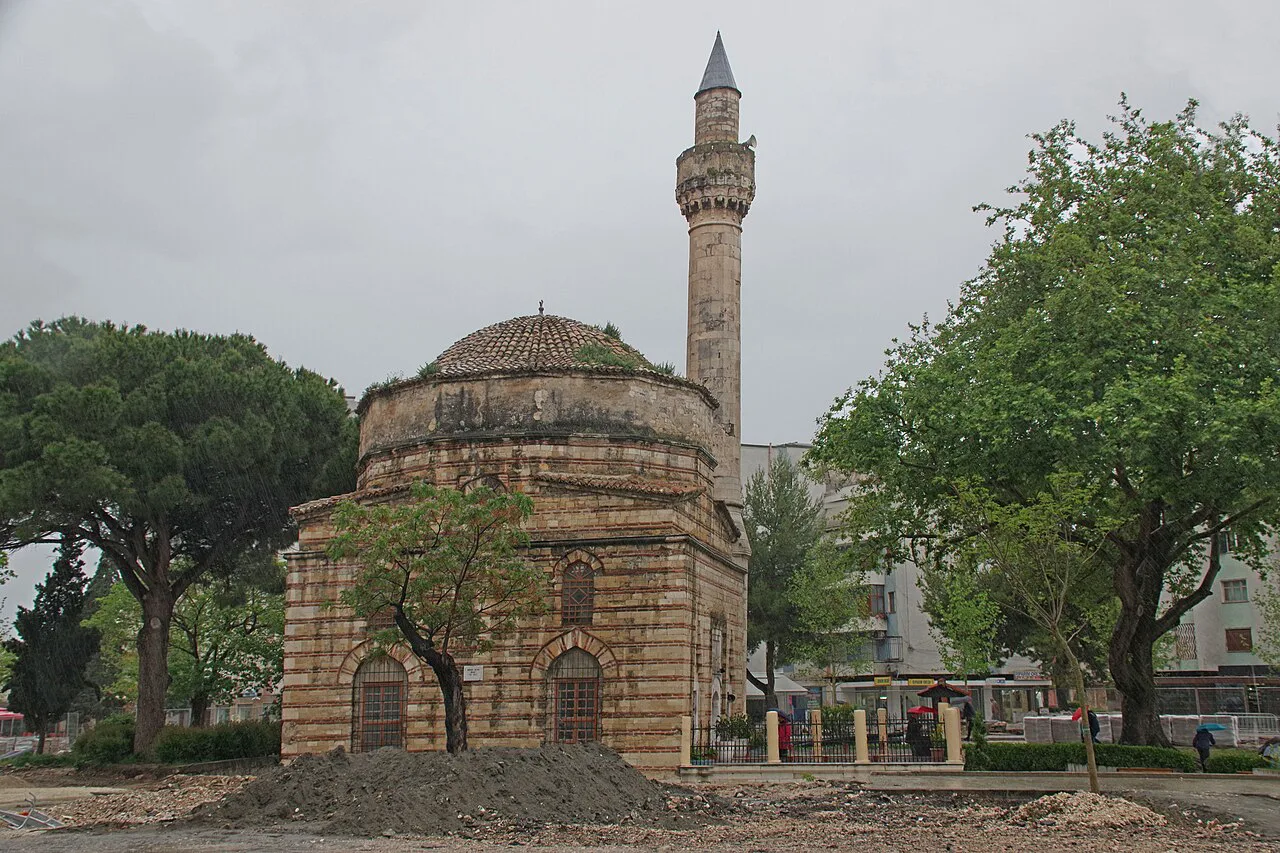 The Muradie Mosque and its minaret in Vlorë.