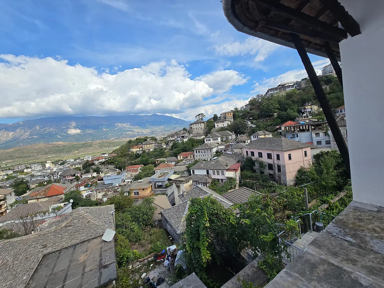Gjirokastër's rooftops seen from the Ismail Kadare House.