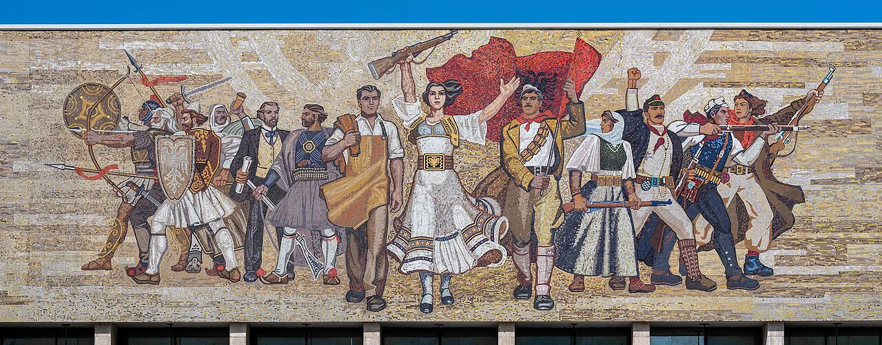 The mosaic above the entrance of the National History Museum in Tirana.